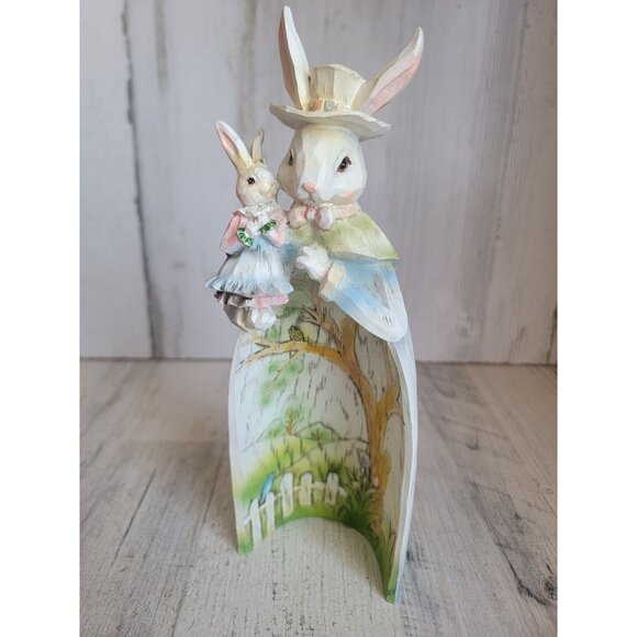 Rabbit mother child sencic picture Easter home decor figure - Picture 2 of 5
